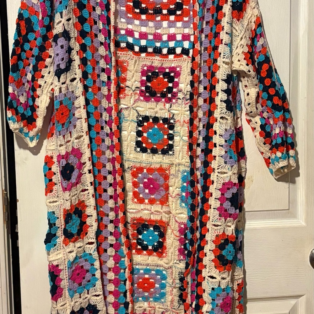 POL Multicolor Crochet Cardigan One Size